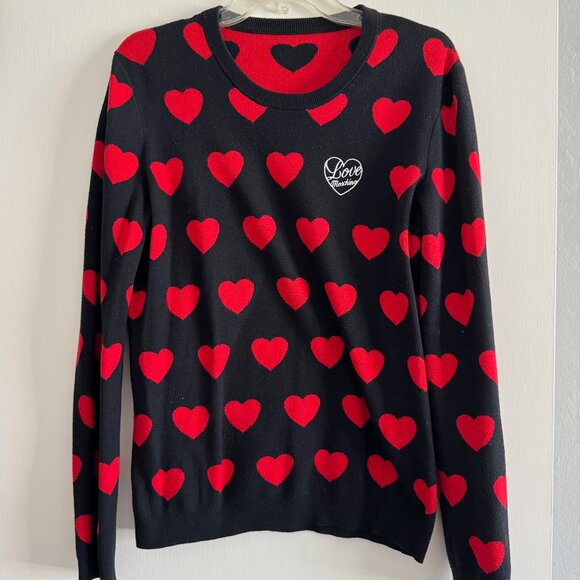 Love Moschino Crewneck Sweater Hearts Wool Blend Red & Black - Picture 1 of 7